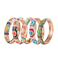 A set of six colorful enamel bracelets with zinc alloy gold-tone accents and embedded gemstones for hand bracelets