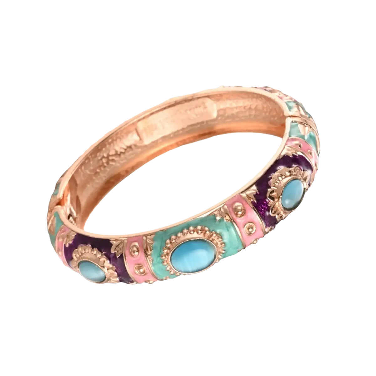 A rose gold enamel bracelet with turquoise stones and pink purple enamel in zinc alloy hand bracelets design