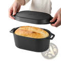 Black enameled cast iron dutch oven 3.5 qt oval pot with matte finish loaf pan and sturdy handles for easy handling