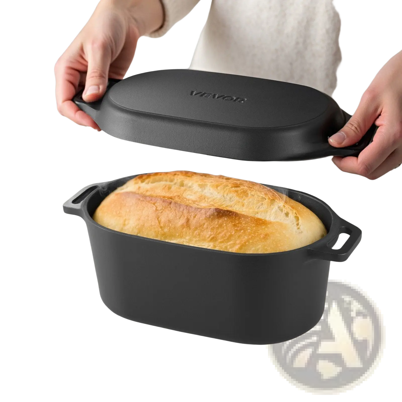 Black enameled cast iron dutch oven 3.5 qt oval pot with matte finish loaf pan and sturdy handles for easy handling