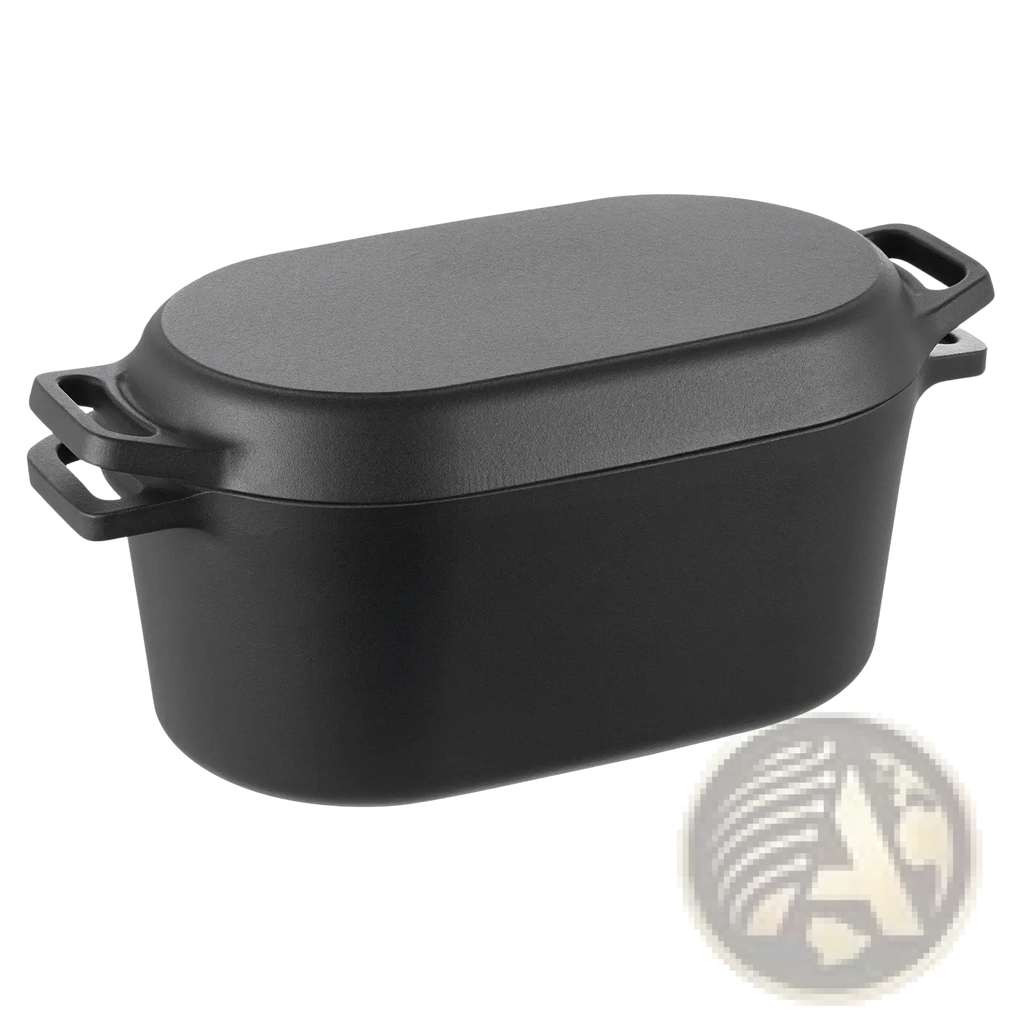 Enameled cast iron dutch oven 3.5 qt black oval pot with matching lid and side handles for versatile cooking