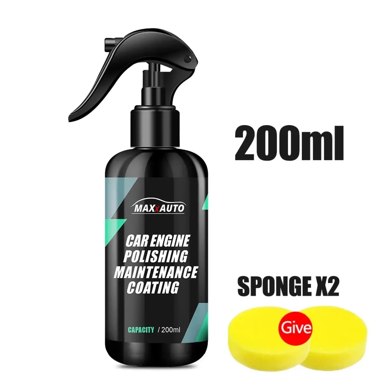 Black spray bottle of max auto engine bay cleaner and plastic restorer with 200ml capacity for car maintenance