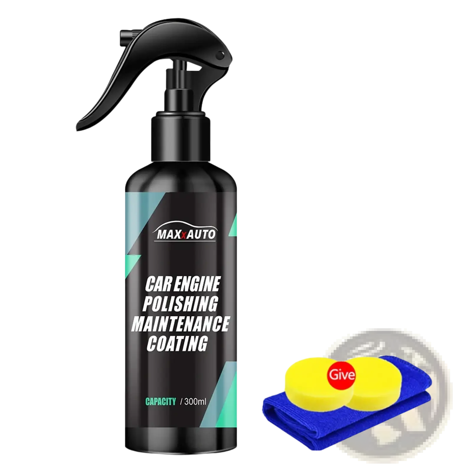 Black spray bottle of maxauto 300ml engine bay cleaner and plastic restorer for car engine polishing maintenance
