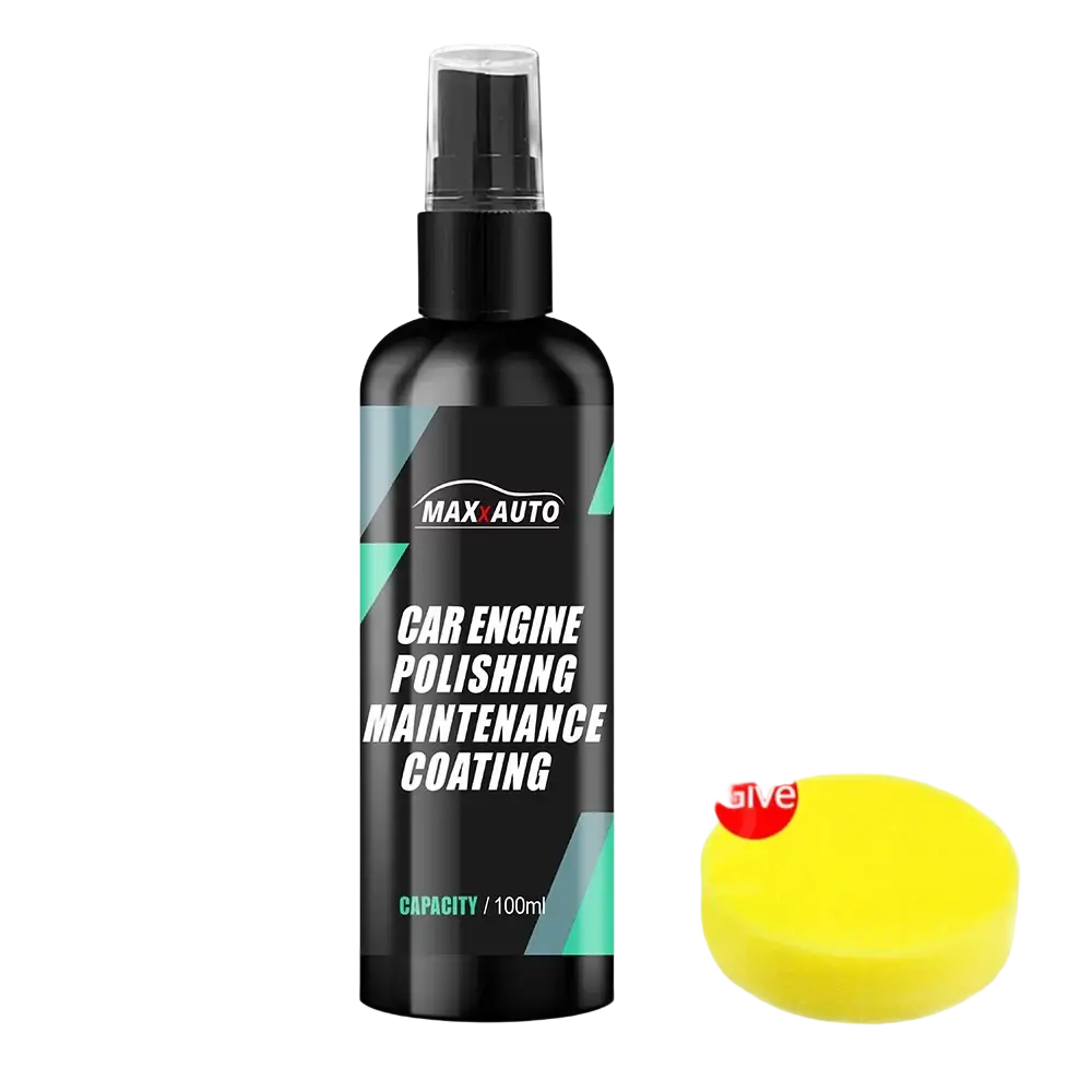 Black spray bottle with teal and white maxauto label 100ml engine bay cleaner and plastic restorer product
