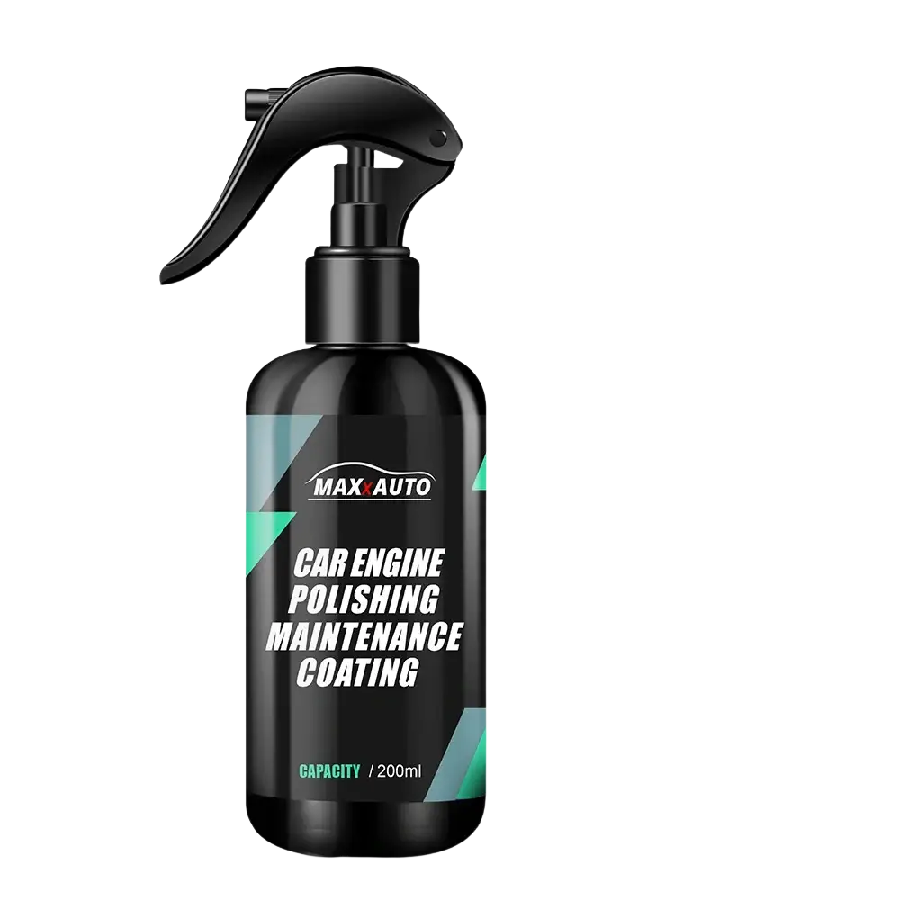 Black spray bottle of max auto engine bay cleaner and plastic restorer with 200ml capacity for car maintenance