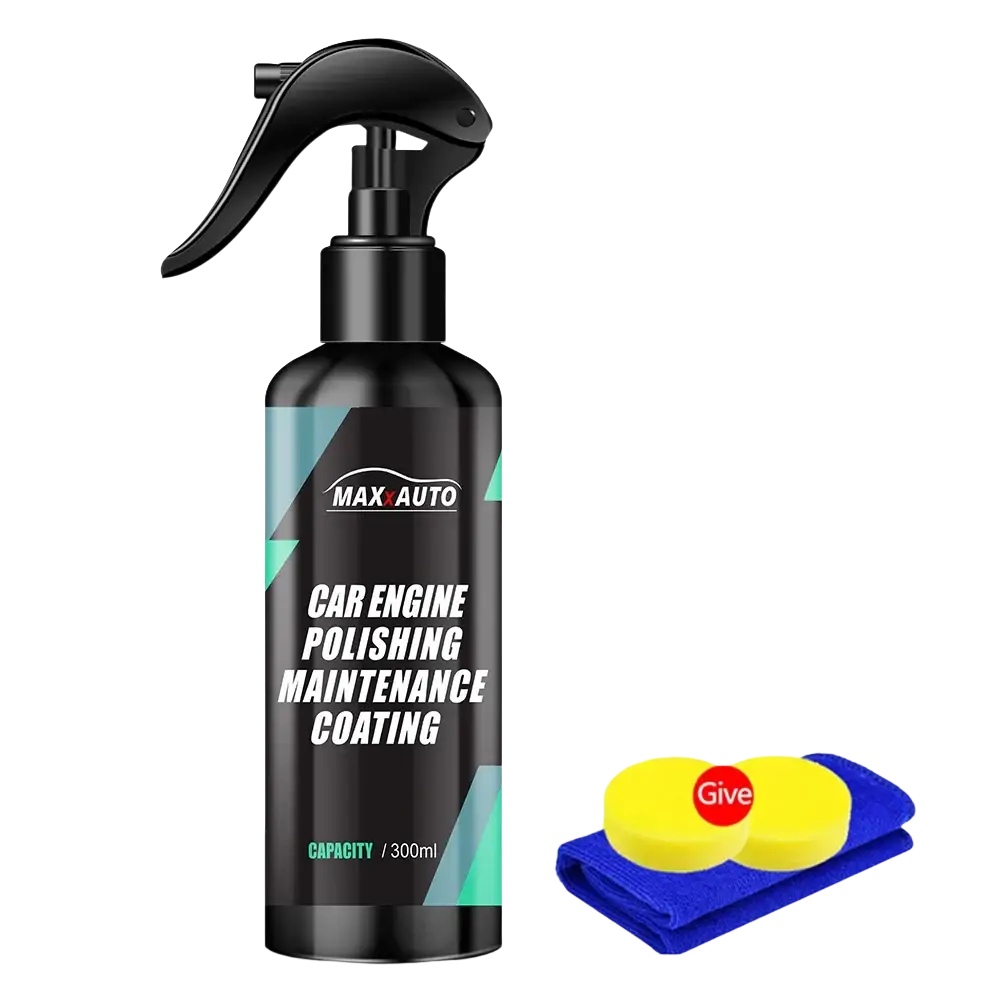 Black spray bottle of maxauto 300ml engine bay cleaner and plastic restorer for car engine polishing maintenance