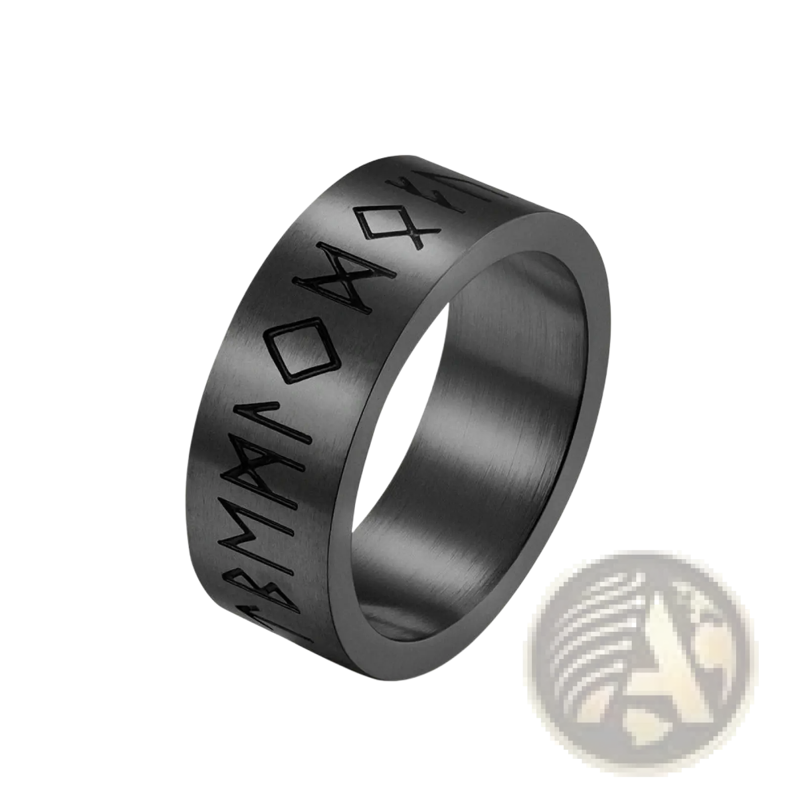 Black stainless steel engraved runic titanium steel band ring for men and women with detailed symbols