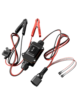 Black plastic epb caliper motor release tool with red and black cables clamps and toggle switch for car repair