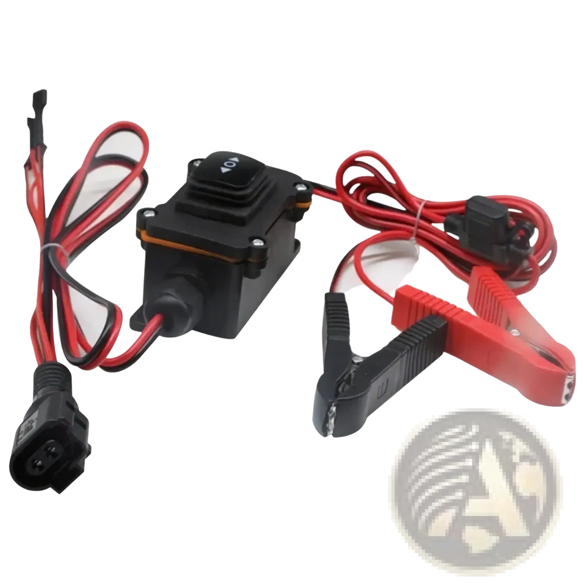 Black plastic epb caliper motor release tool with red and black wires toggle switch and matching alligator clips for car repair
