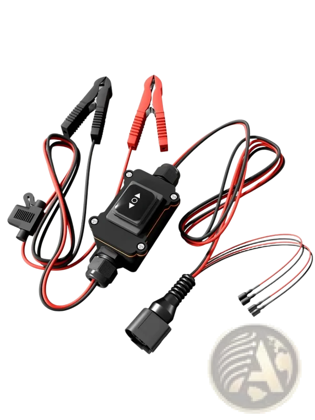 Black plastic epb caliper motor release tool with red and black cables clamps and toggle switch for car repair