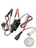 Black plastic epb caliper motor release tool with red and black cables clamps and toggle switch for car repair
