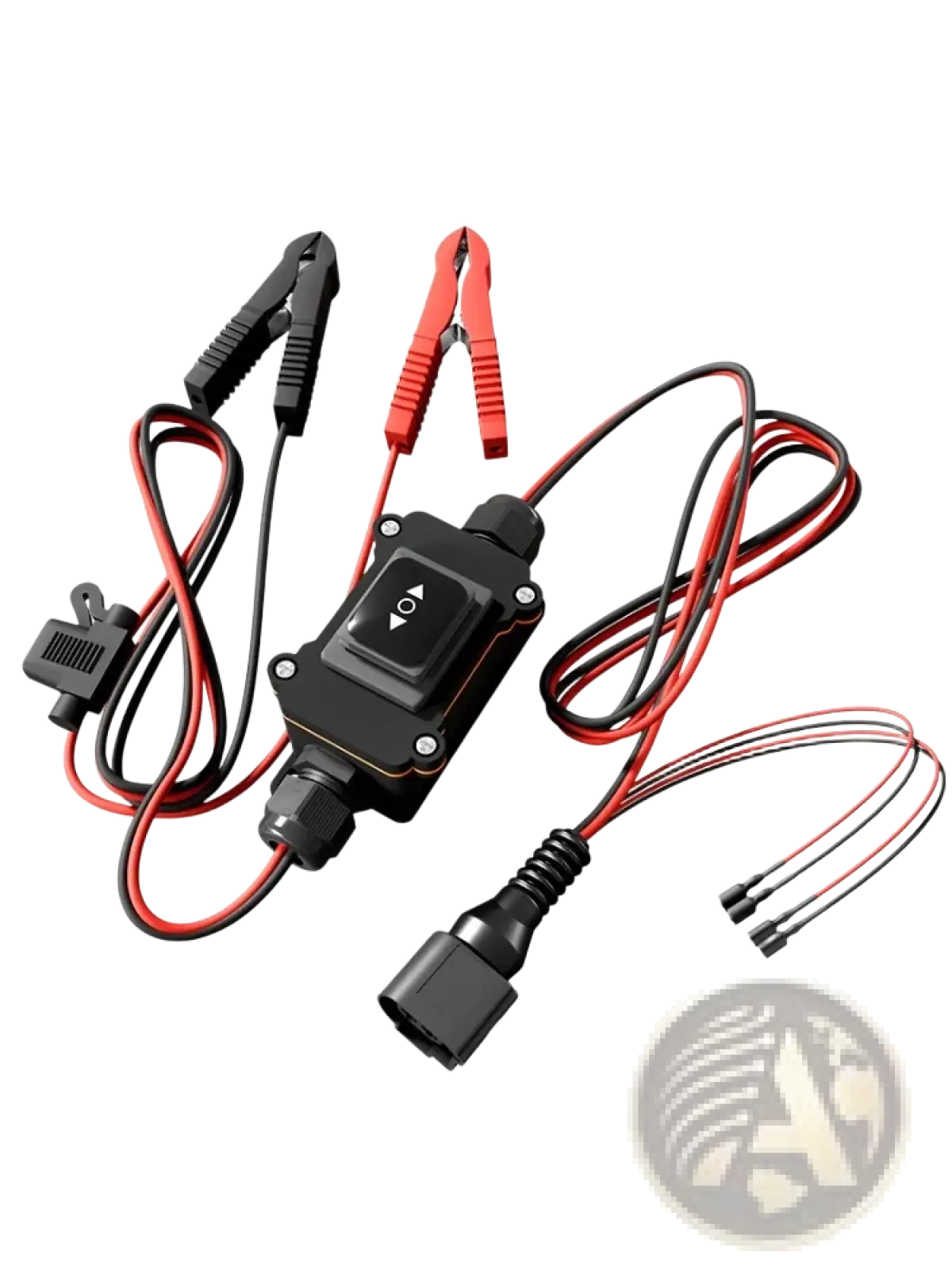 Black plastic epb caliper motor release tool with red and black cables clamps and toggle switch for car repair