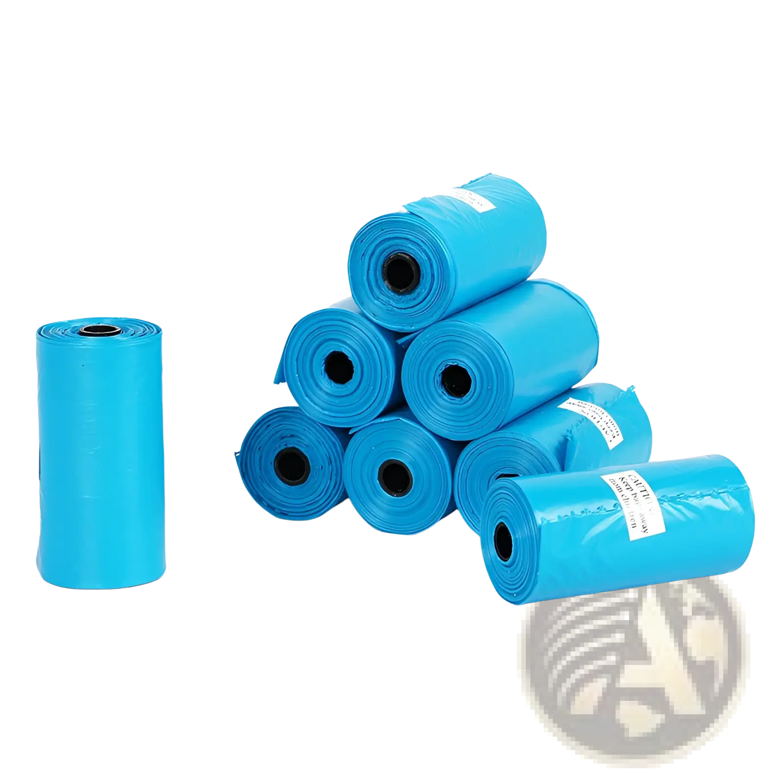 Bright blue plastic roll of epi degradable dog waste bags with 120 count for pet waste disposal