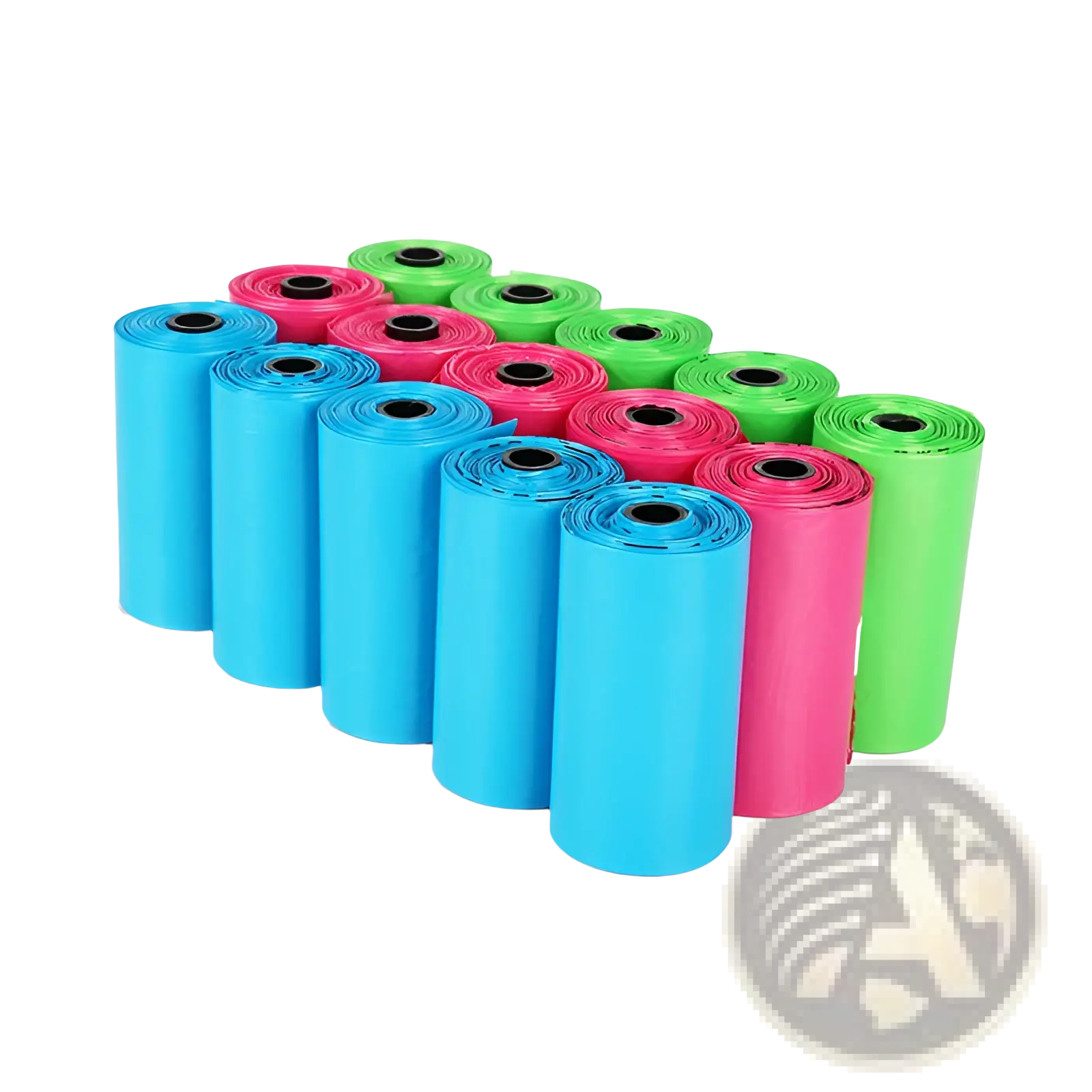Epi degradable dog waste bags 120 count in bright blue pink and green plastic rolls for eco friendly use