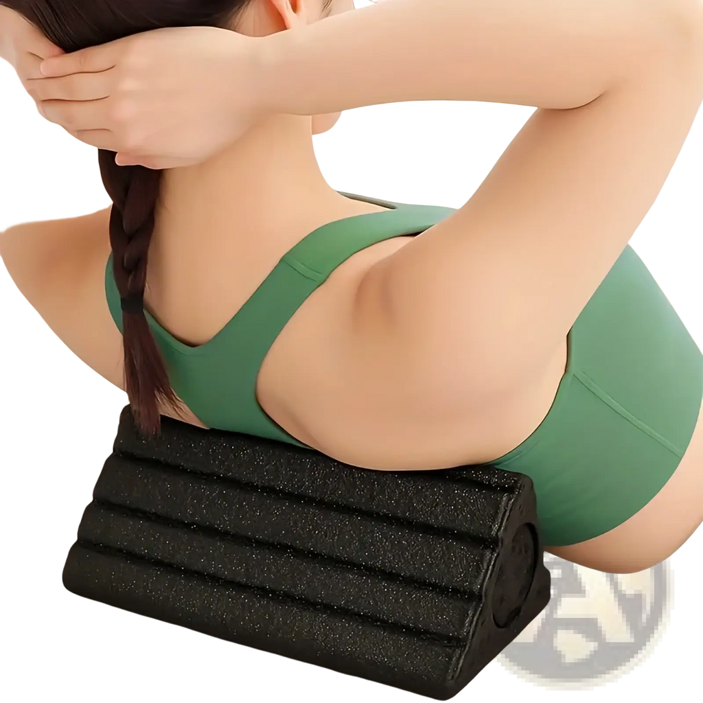 Black textured triangular foam back support cushion for yoga and exercise by epp triangle foam yoga block and roller