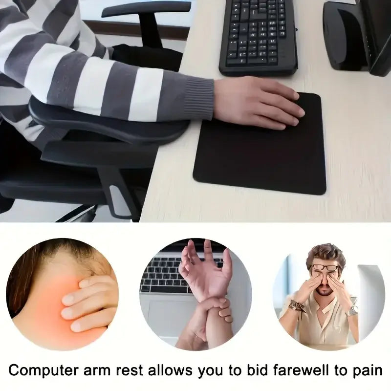Black ergonomic desk armrest extender with adjustable support for comfortable typing and mouse use