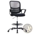 Ergonomic drafting chair black mesh-back office stool with padded seat and casters for high standing desks