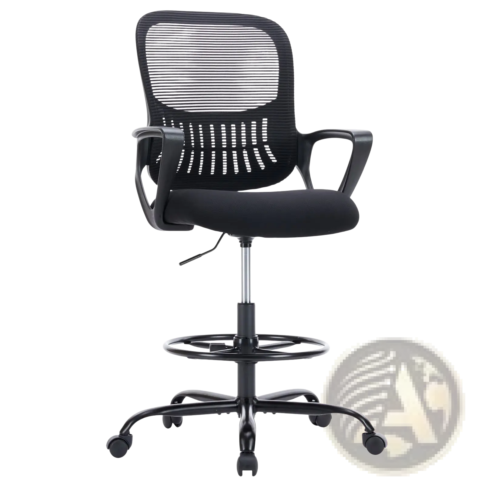 Ergonomic drafting chair black mesh-back office stool with padded seat and casters for high standing desks
