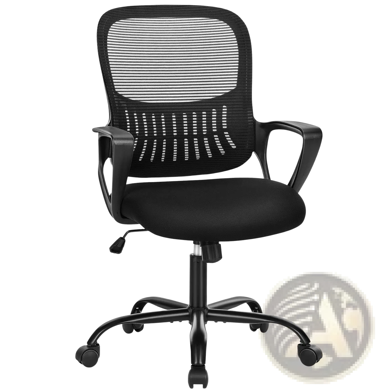 Ergonomic drafting chair high standing desk stool with black mesh back, padded seat, armrests, and five-star caster base