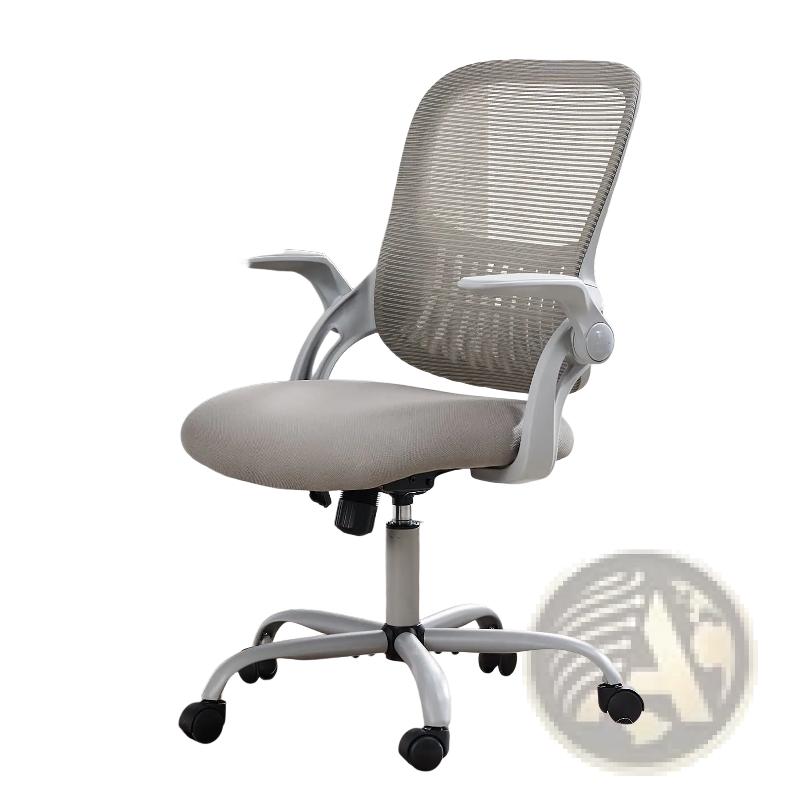Ergonomic drafting chair high standing desk stool with gray mesh, padded seat, adjustable armrests, and metallic base