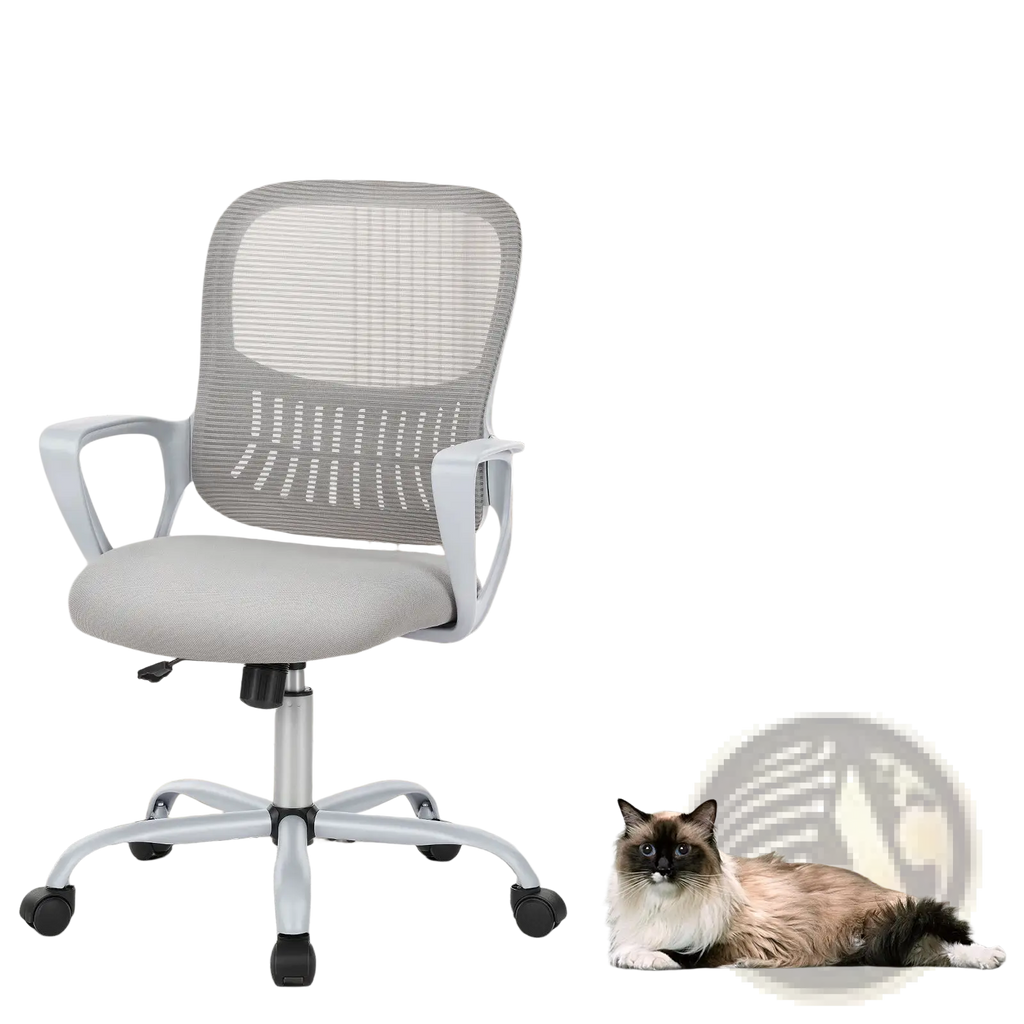 Ergonomic drafting chair gray mesh office chair with padded seat armrests and silver metal base on casters