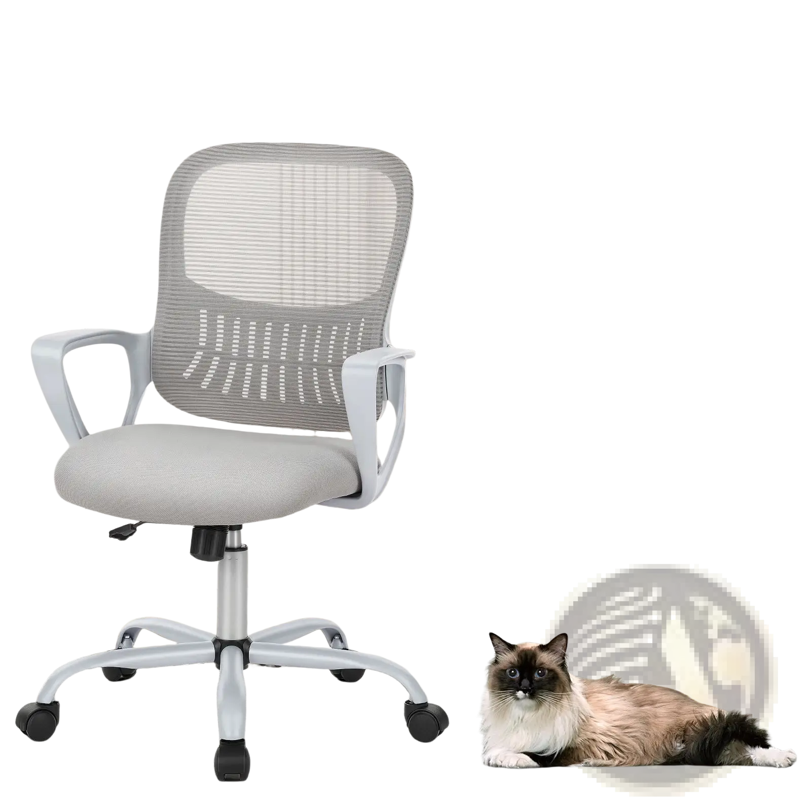 Ergonomic drafting chair gray mesh office chair with padded seat armrests and silver metal base on casters