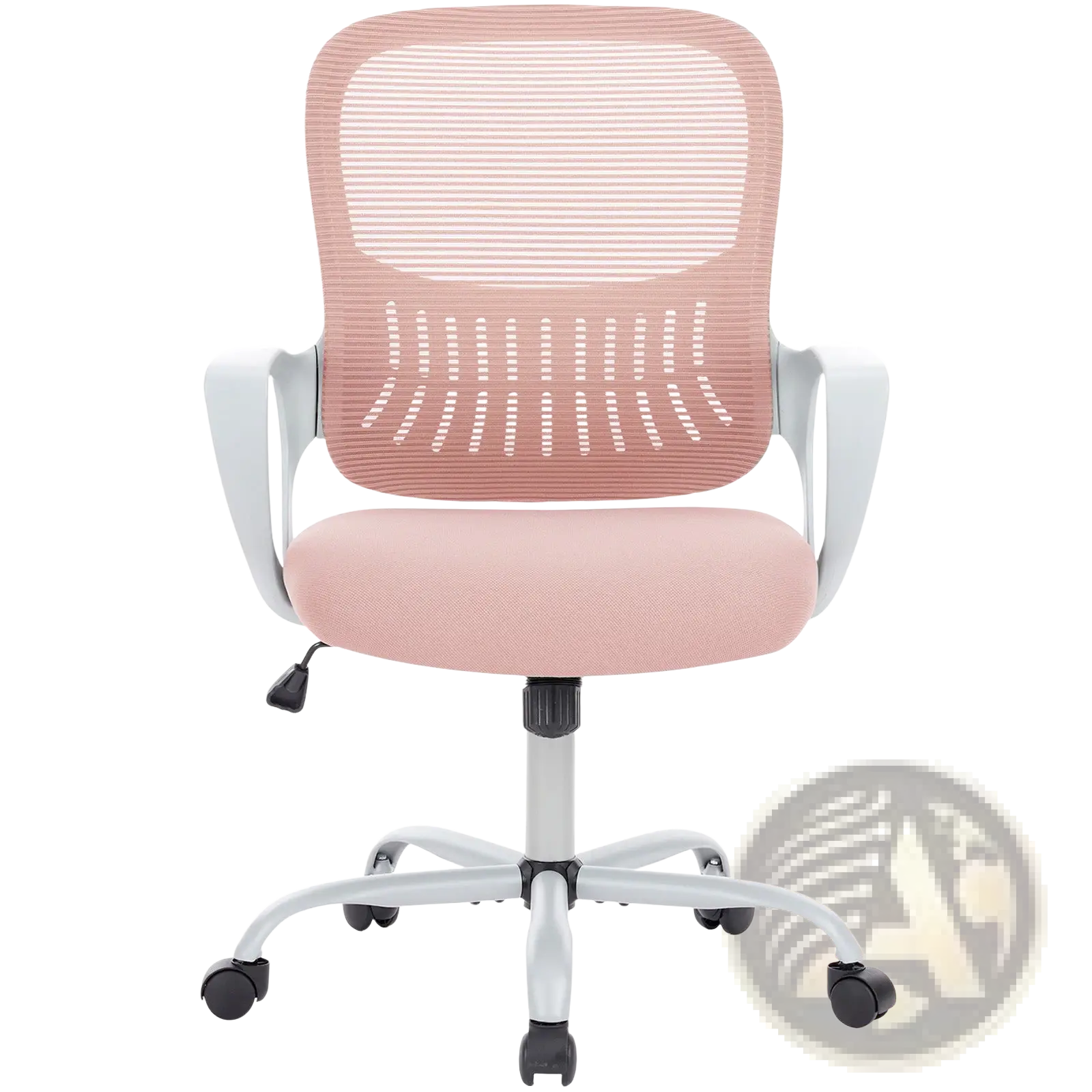 Ergonomic drafting chair high standing desk stool featuring pink mesh back, white plastic arms and base, and padded pink seat upholstery