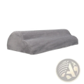 Gray suede-textured lumbar support pillow designed for ergonomic footrest with lumbar support and led lighting
