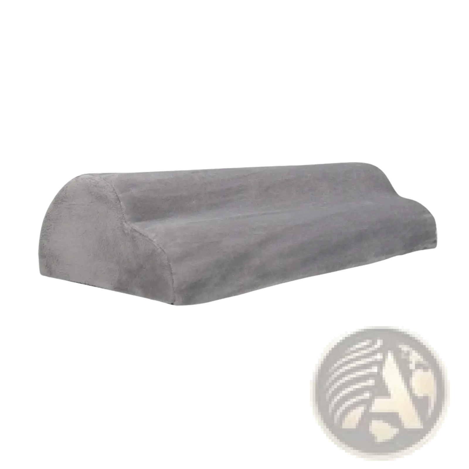 Gray suede-textured lumbar support pillow designed for ergonomic footrest with lumbar support and led lighting