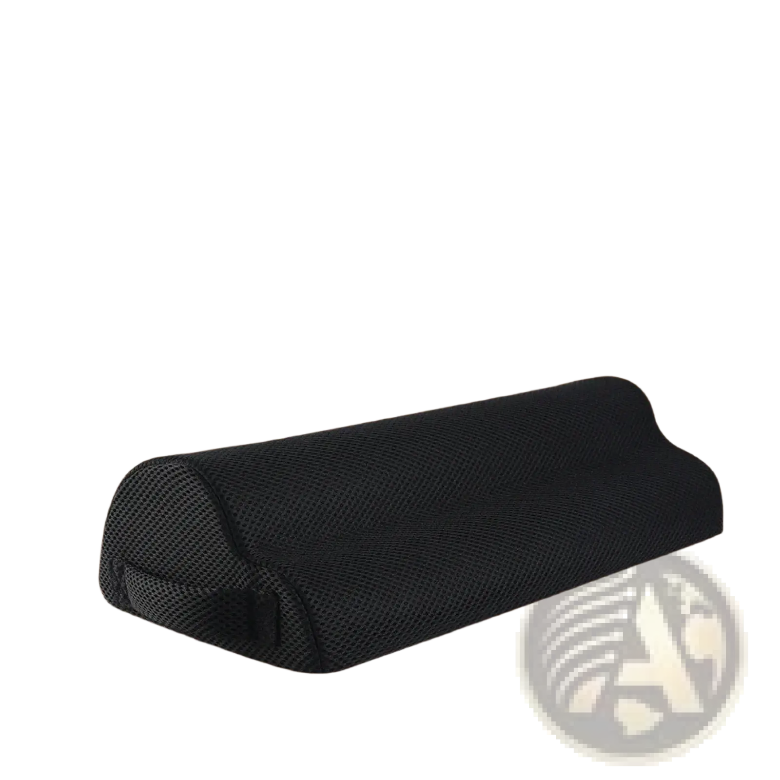 Black mesh-backed lumbar support pillow with contoured ergonomic design for ergonomic footrest with led lighting