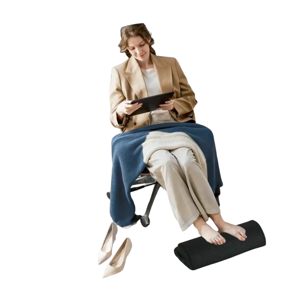 Black textured ergonomic footrest with lumbar support and led lighting for back pain relief and healthy posture