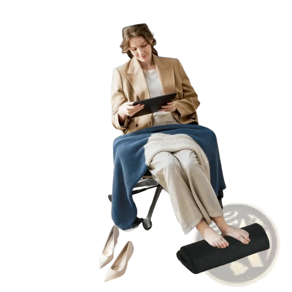 Black textured ergonomic footrest with lumbar support and led lighting for back pain relief and healthy posture