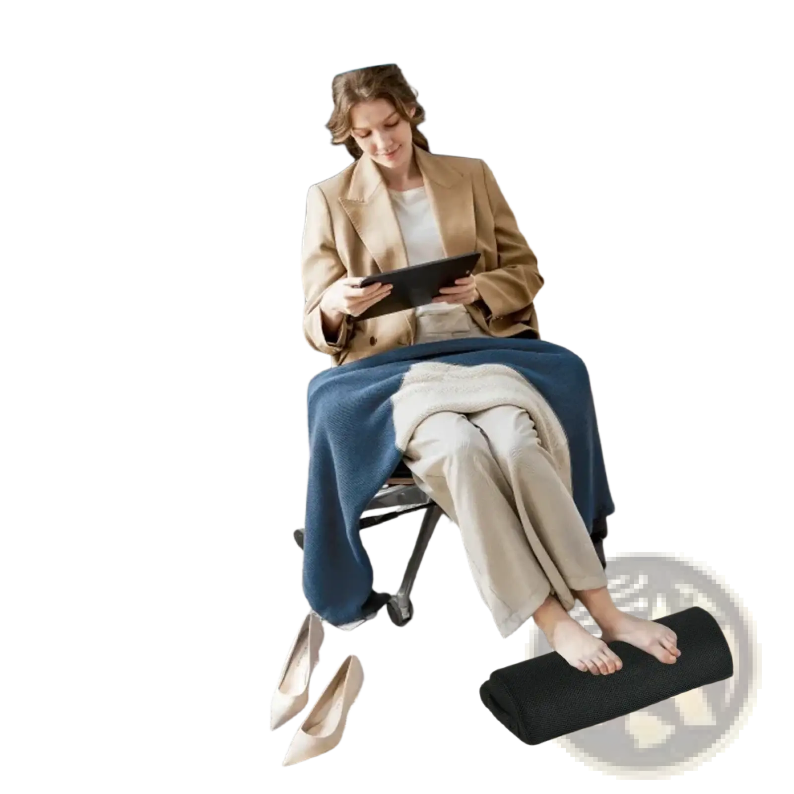 Black textured ergonomic footrest with lumbar support and led lighting for back pain relief and healthy posture