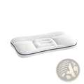 Ergonomic kids memory foam cervical support pillow in white with textured surface and navy blue trim