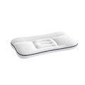 Ergonomic kids memory foam cervical support pillow in white with textured surface and navy blue trim