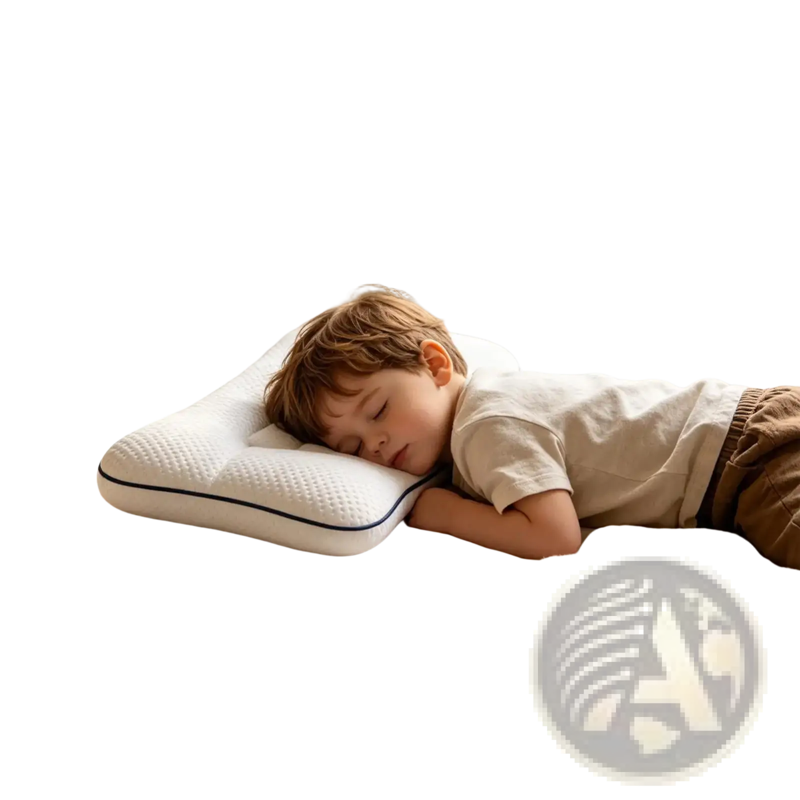 Ergonomic kids memory foam cervical support pillow in white with textured surface and black trim