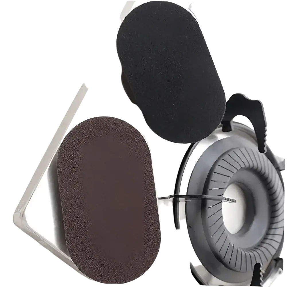Ergonomic kitchen scrubber sponge with handle black and brown oval-shaped fast air-dry mold-free cleaning pads for gas stove burners