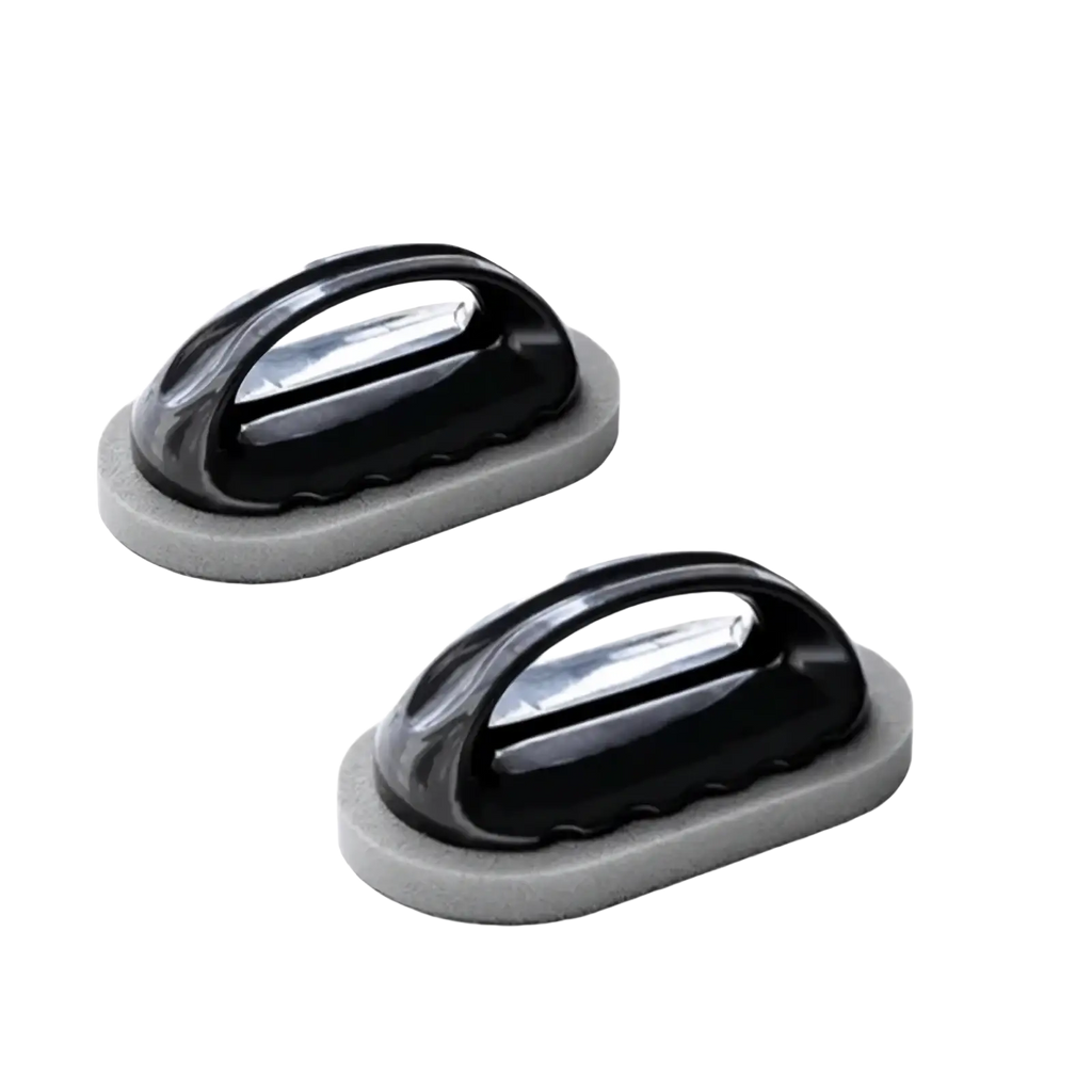 Ergonomic kitchen scrubber sponge with black plastic handle and gray foam squeegees for effective window cleaning