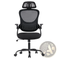 Ergonomic black mesh office chair with padded seat headrest adjustable flip up armrests and five-wheel base