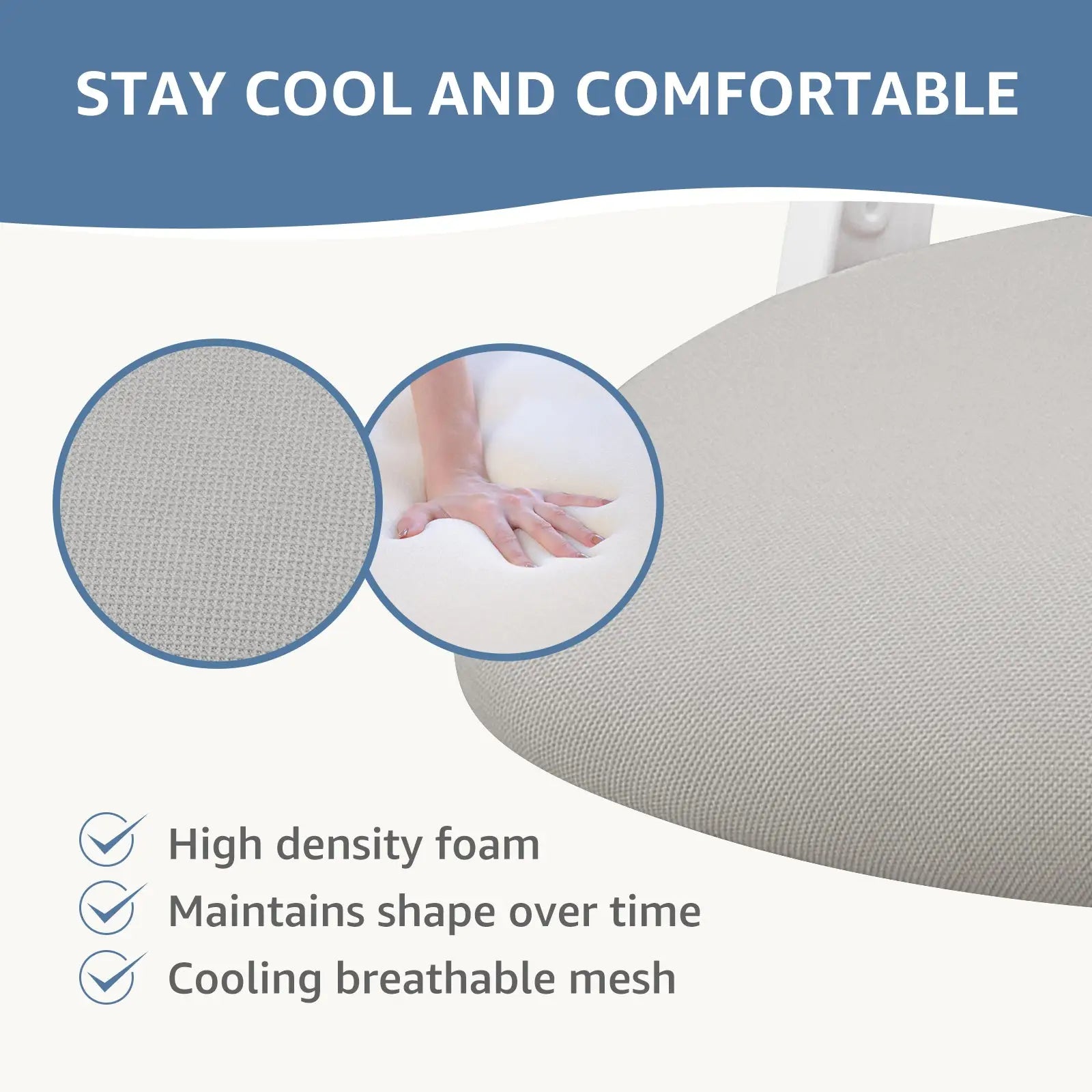 Ergonomic mesh office chair cushion in light gray high density foam with cooling breathable mesh cover