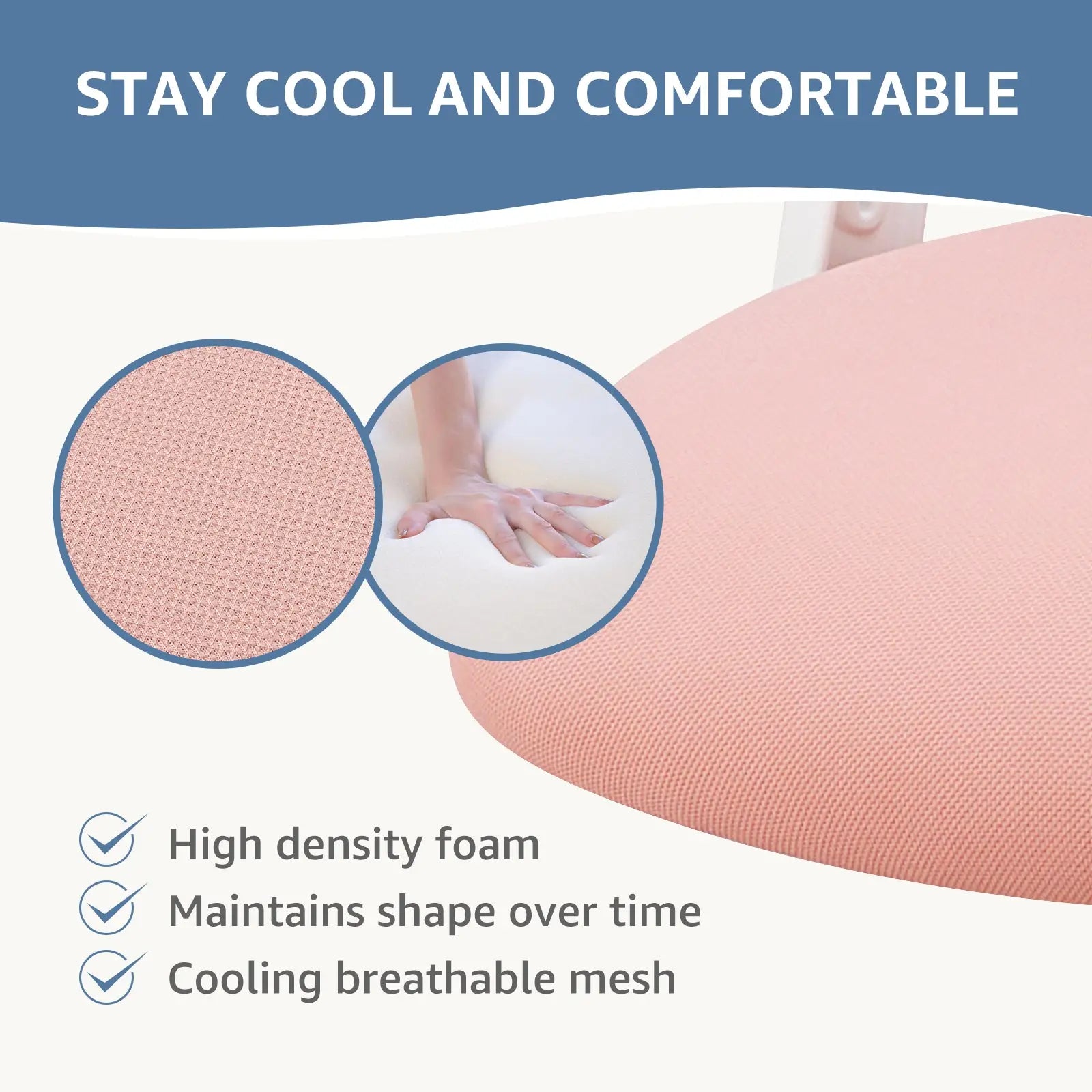 Pink high-density foam cushion with cooling breathable mesh cover for ergonomic mesh office chair with flip up arms