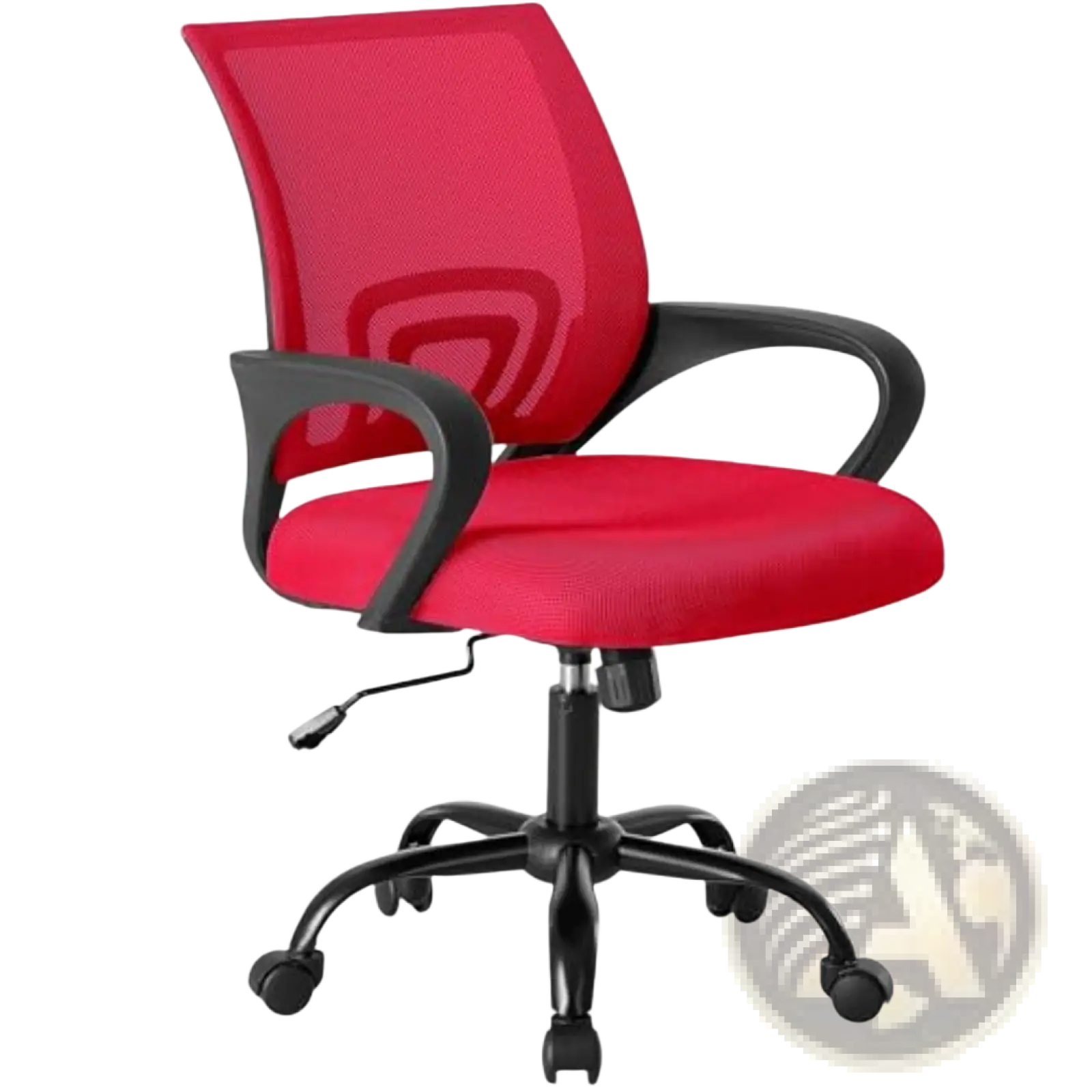 Ergonomic mesh office chair with lumbar support in red mesh fabric black armrests and base for comfortable seating