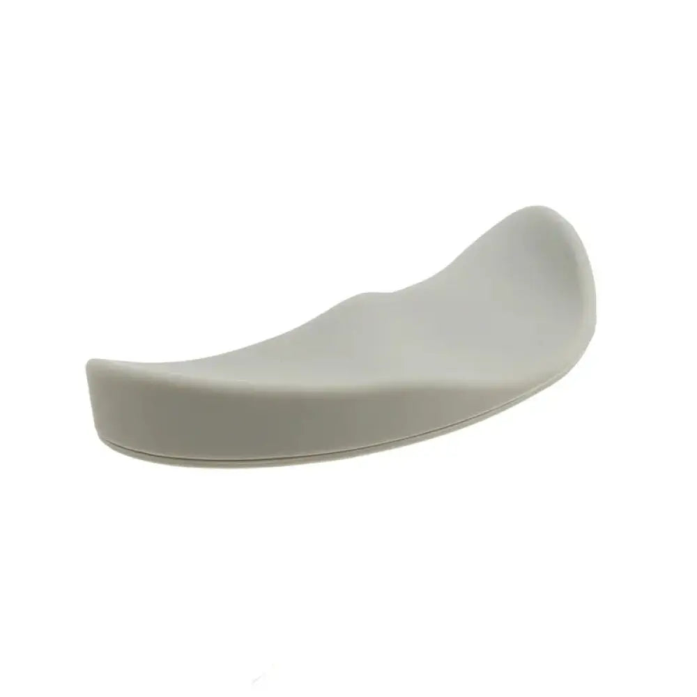 A sleek light gray ergonomic silicone gel mouse wrist rest with a smooth curved design and soft touch surface
