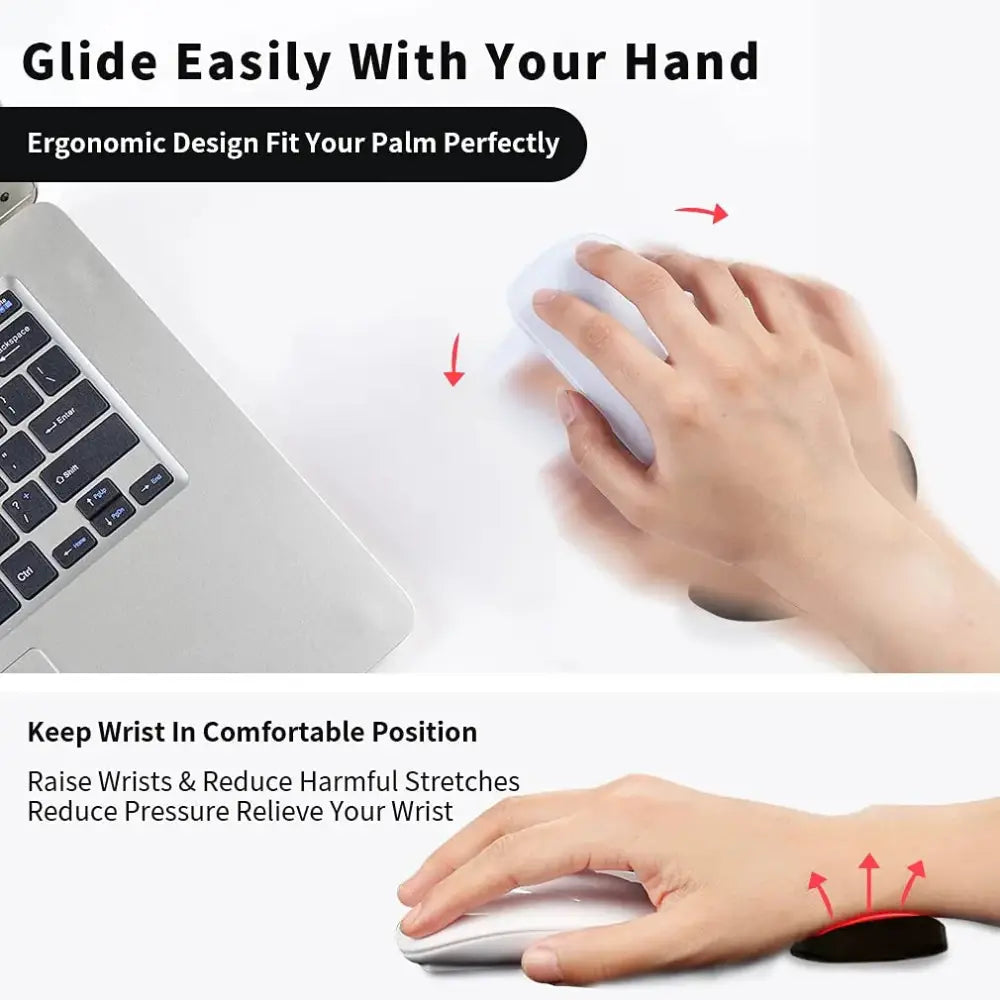 White ergonomic silicone gel mouse wrist rest with curved design and gliding base for wrist support