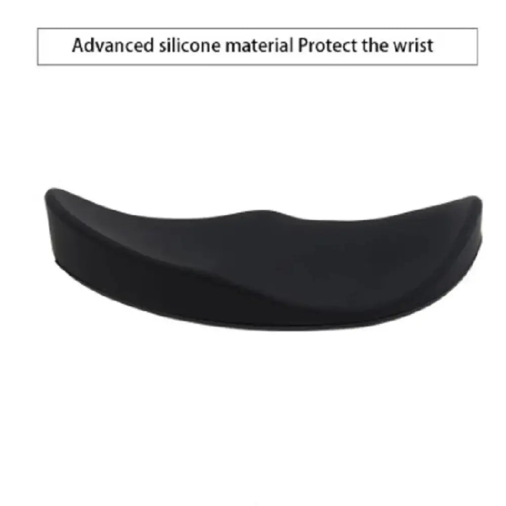 Black silicone gel ergonomic mouse wrist rest with curved design and gliding base for wrist protection
