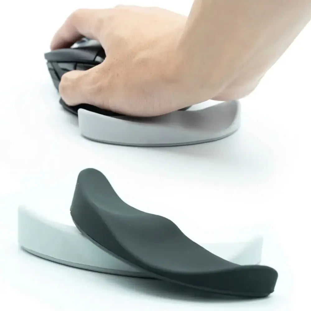 Gray ergonomic silicone gel mouse wrist rest with contoured design for wrist support and gliding base