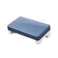 Ergonomic pp plastic office footrest under desk in blue and white with wood-grain textured top surface