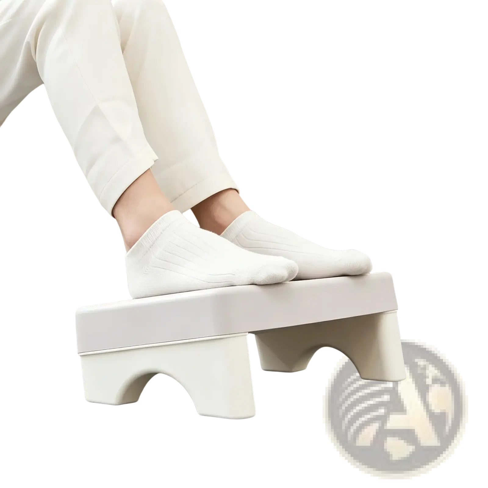 White ergonomic pp plastic office footrest with curved legs and smooth rectangular top for under desk use