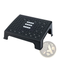 Ergonomic under desk black plastic footrest with perforated surface massage rollers and three white usb ports