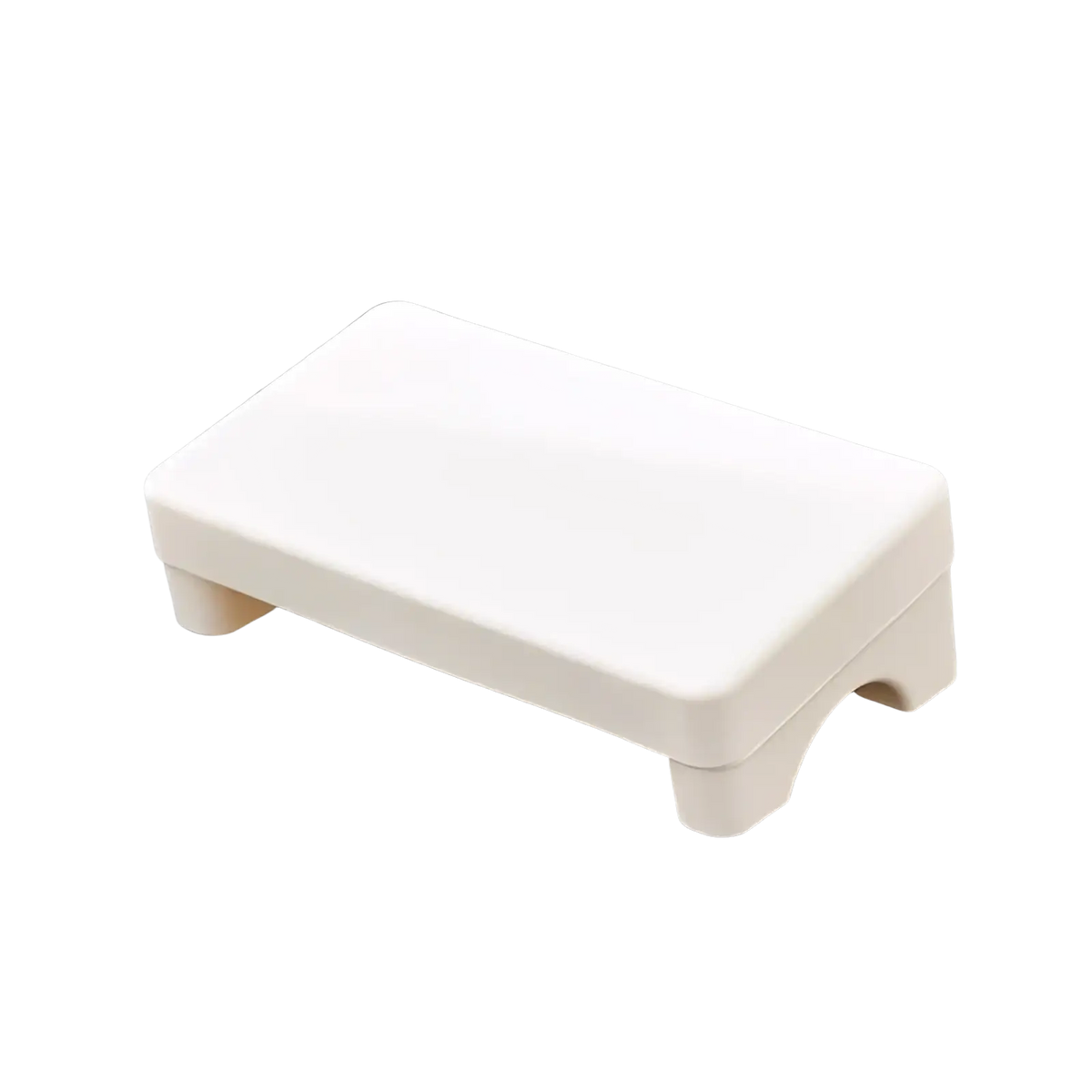 Cream-colored ergonomic under desk plastic footrest step stool with rounded edges and integrated footrest design